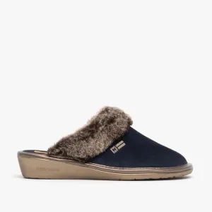 1357 (AFELPADO) Ladies Suede Mule Slippers Marine