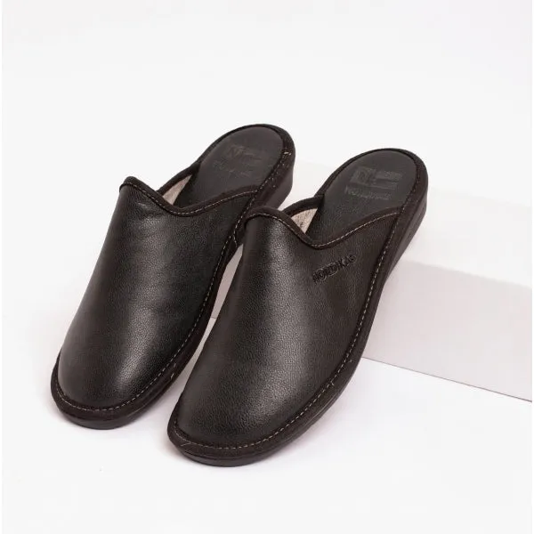 347 (NAPA) Ladies Leather Mule Slippers Black