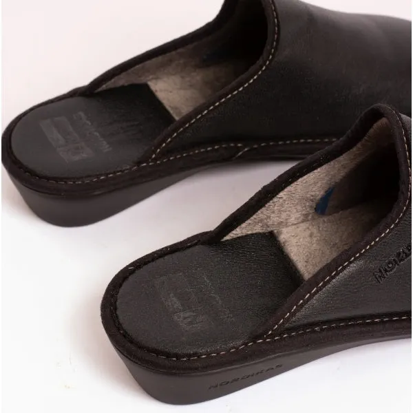 347 (NAPA) Ladies Leather Mule Slippers Black