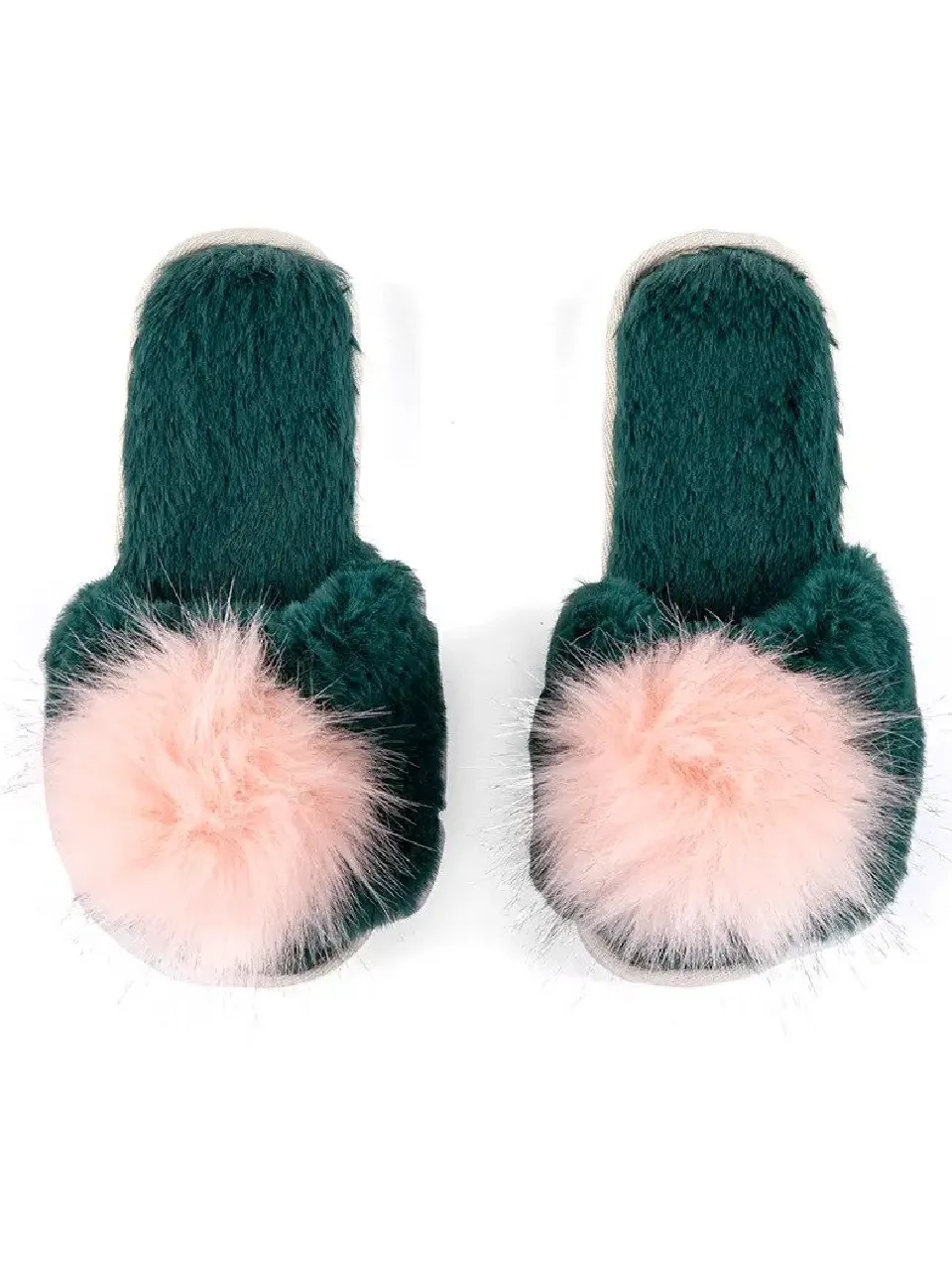 Amor Faux Fur Slippers - Green