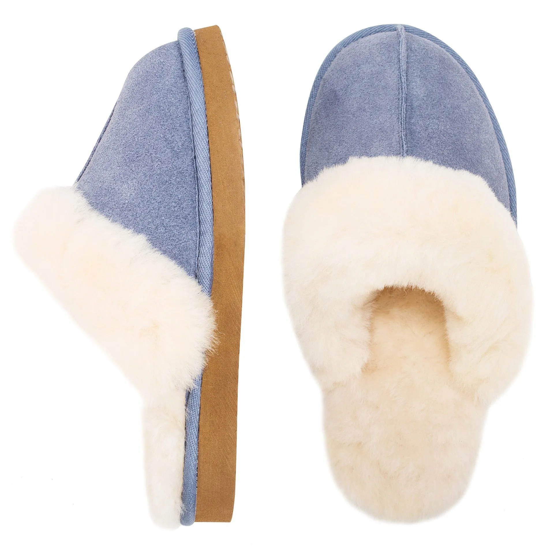 ANN BLUE SHEEPSKIN SLIPPER MULE