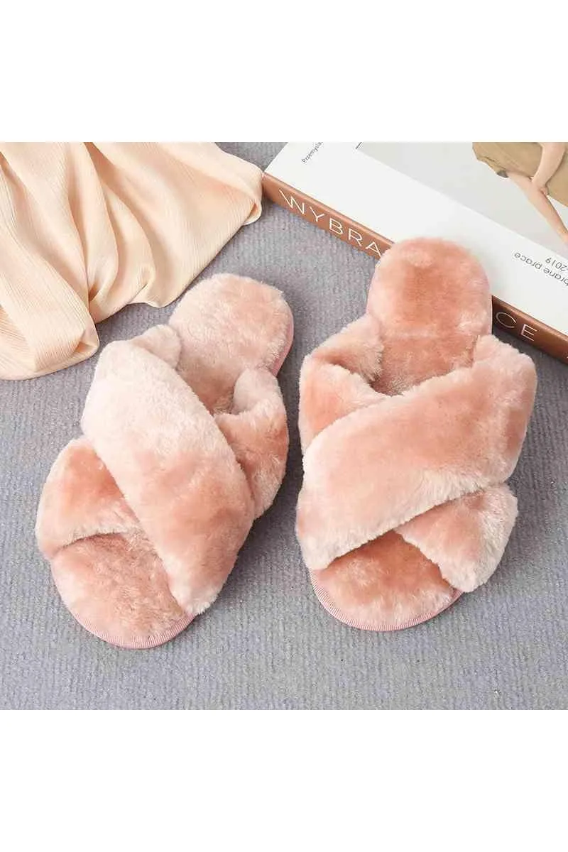 Ava Faux Fur Crisscross Strap Slippers