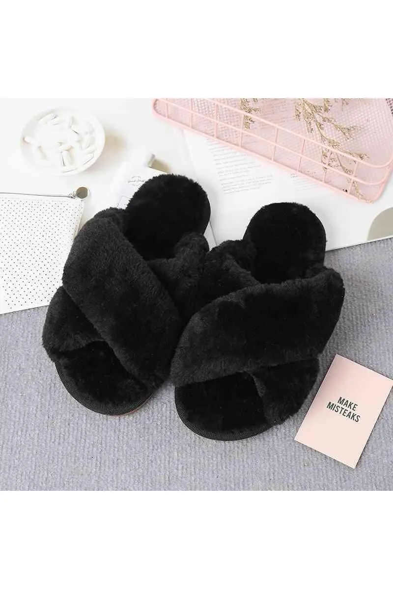 Ava Faux Fur Crisscross Strap Slippers