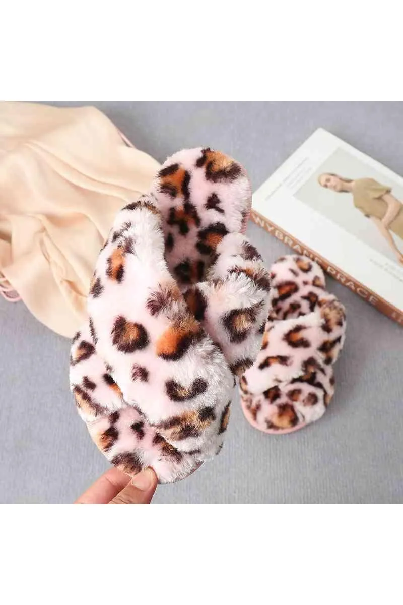 Ava Faux Fur Crisscross Strap Slippers