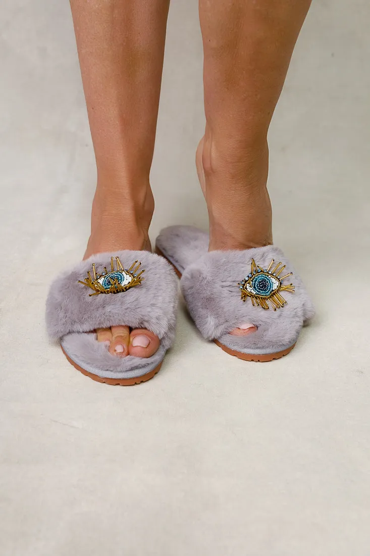 BEADED EVIL EYE SLIPPERS