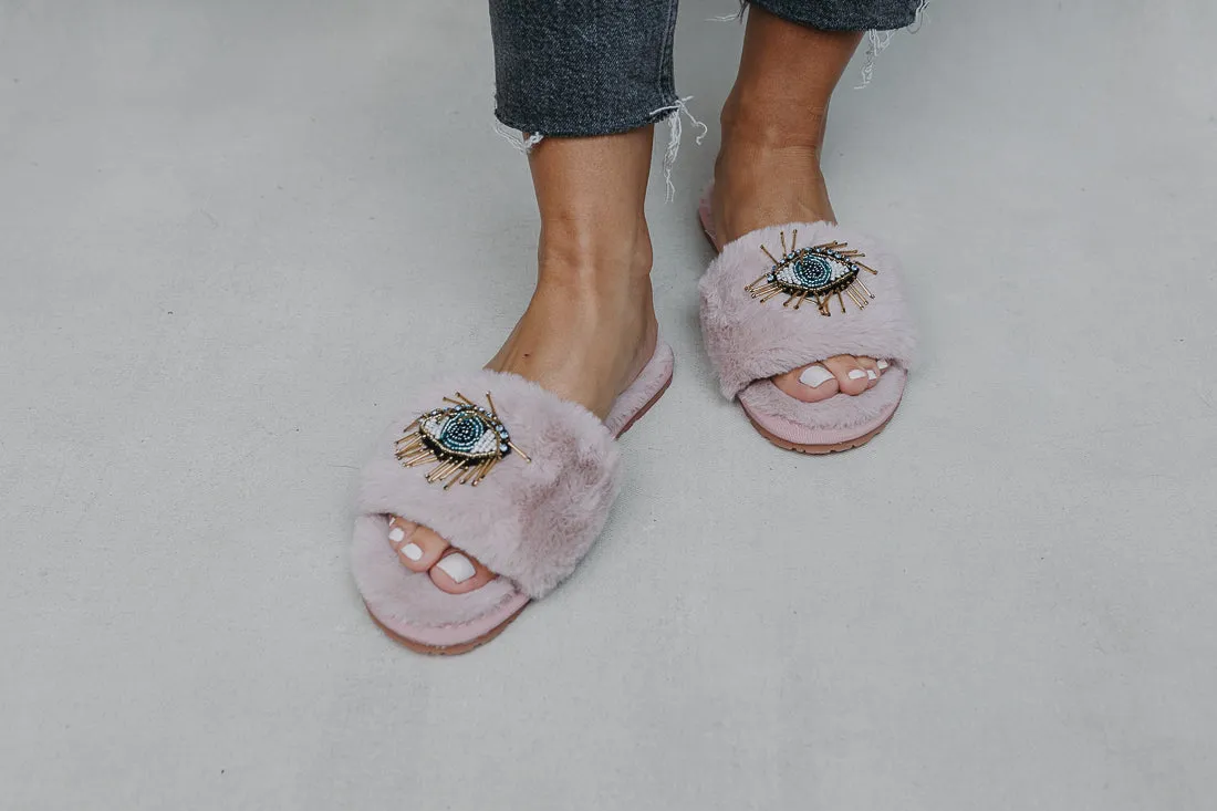 BEADED EVIL EYE SLIPPERS