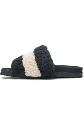 Black and White Stripe Fur Slippers