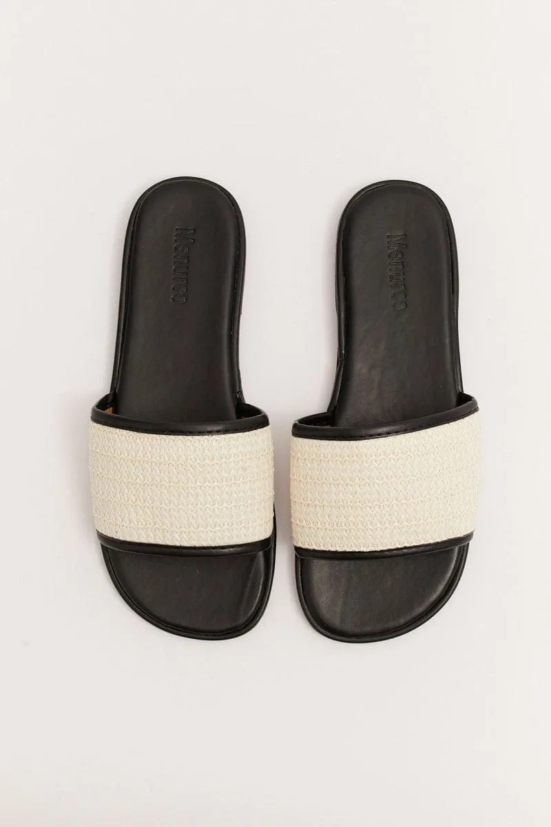 Black Braided Flat Slippers Slides