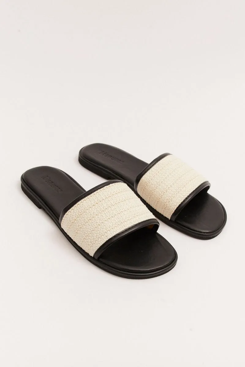 Black Braided Flat Slippers Slides