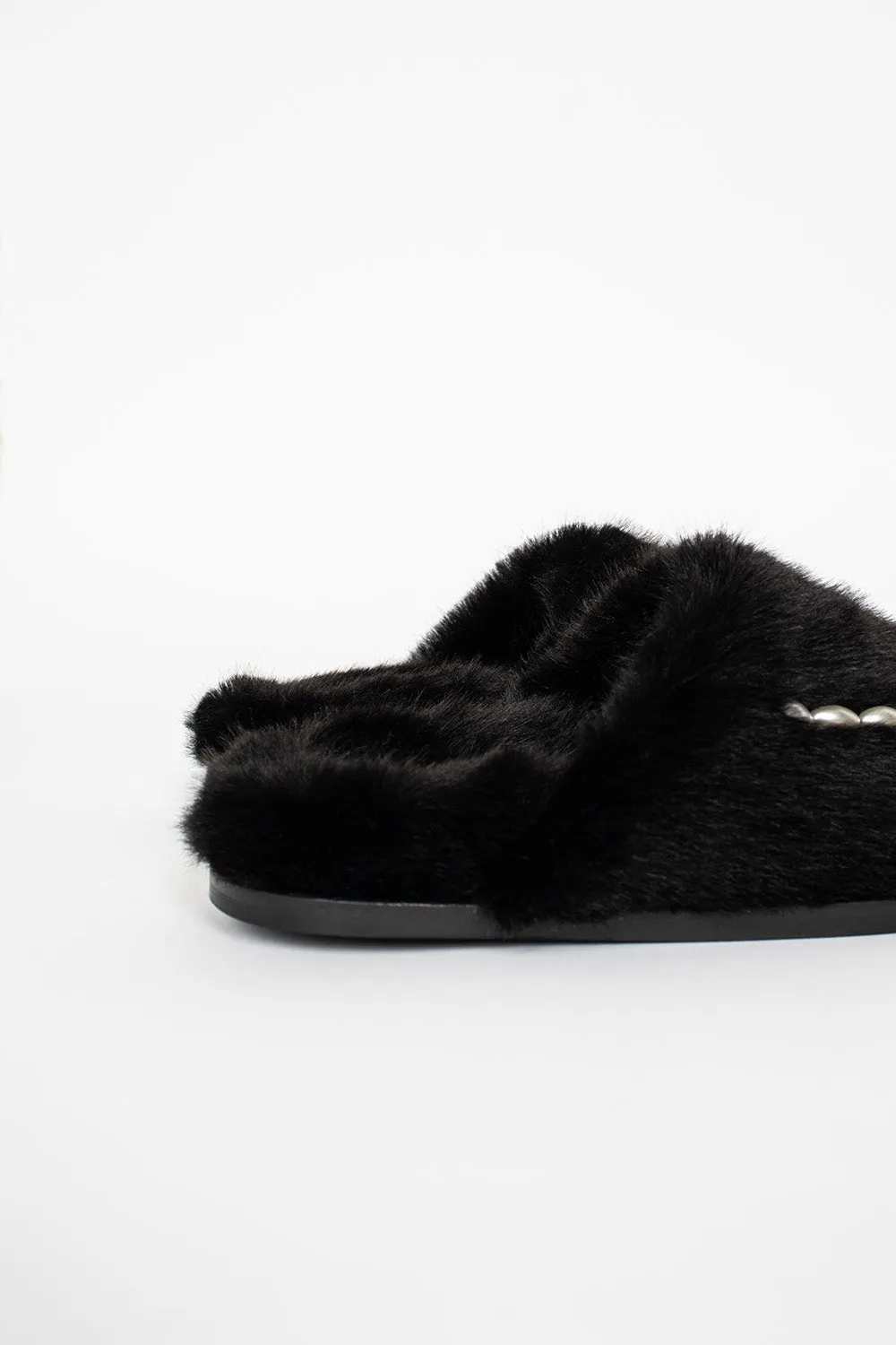 Embellished Furry Slippers Black