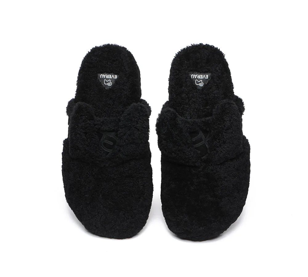 EVERAU Sheepskin Wool Slippers Women Fluffy Bunny