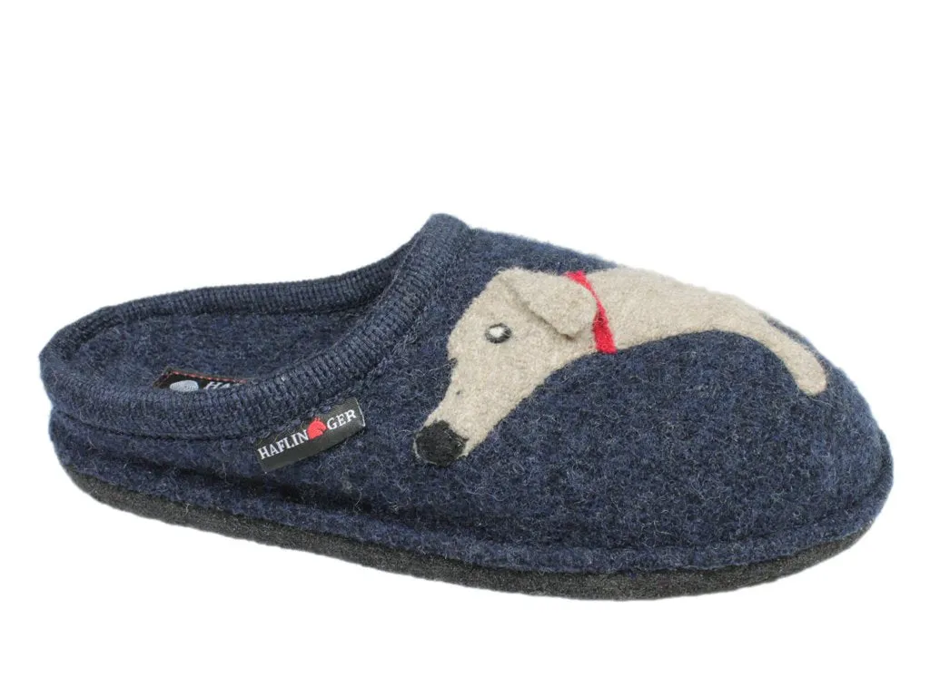 Haflinger Slippers Flair Dachs Dog Dark Blue