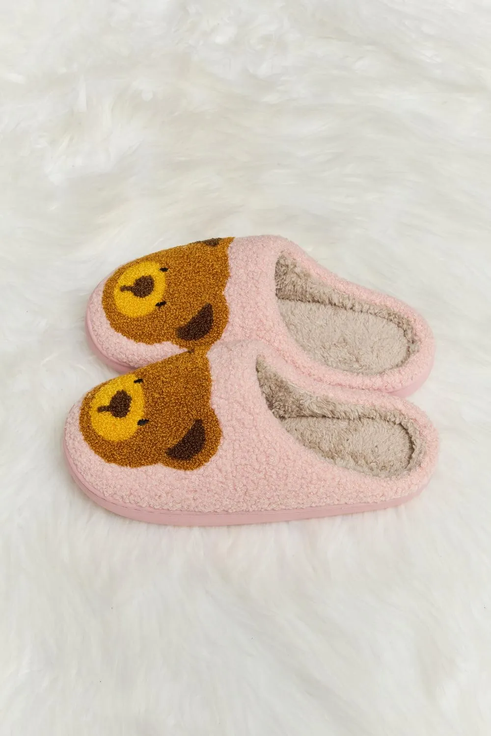 Melody Teddy Bear Print Plush Slide Slippers