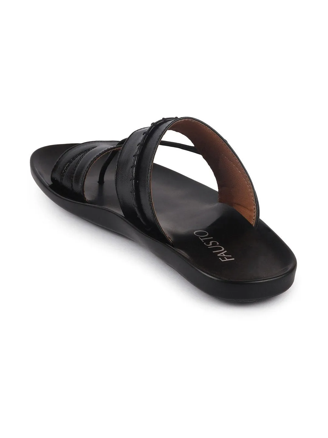 Men Black Slip On Stylish Toe Ring Slippers