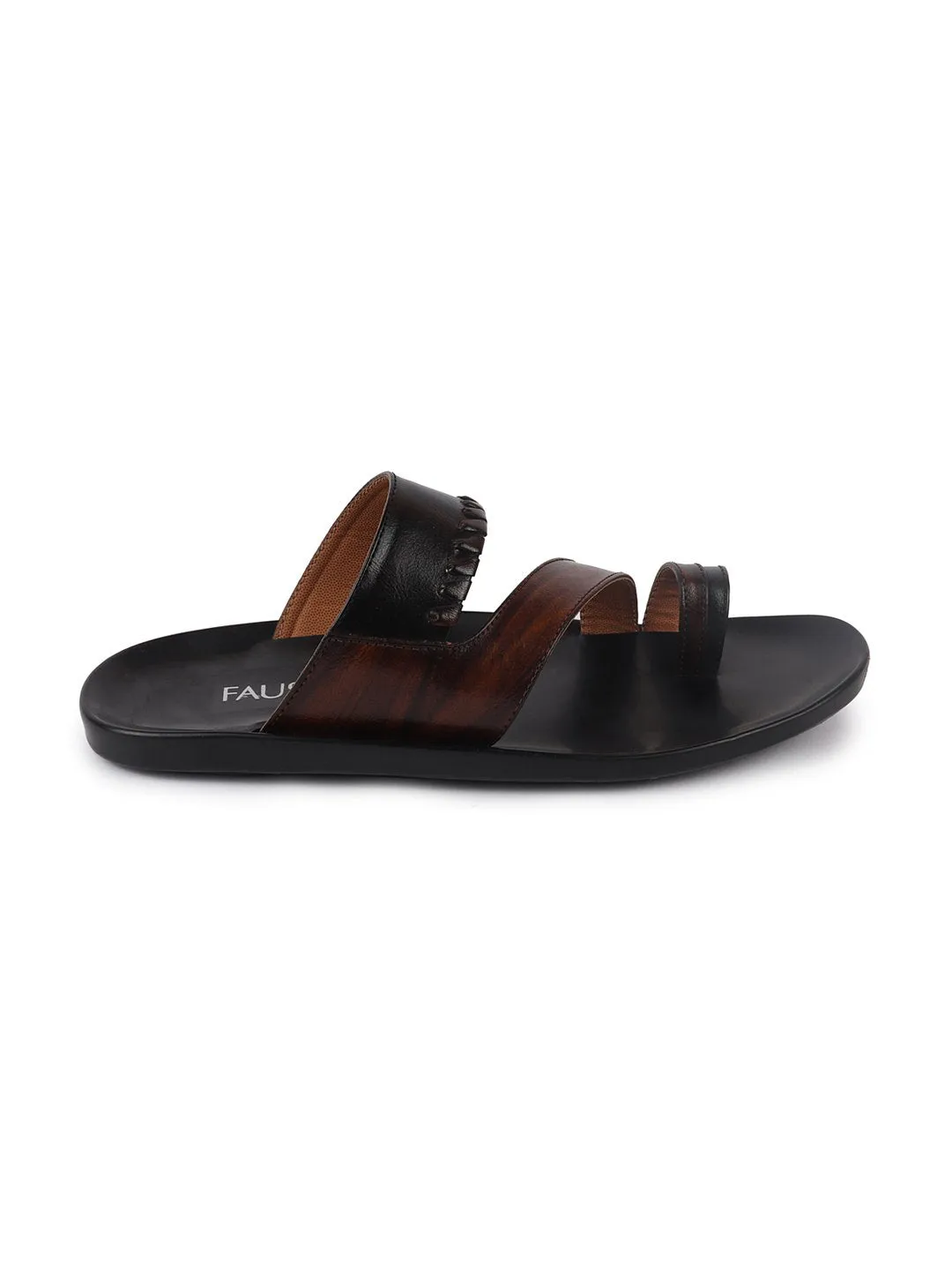 Men Brown Slip On Outdoor Toe Ring Slippers