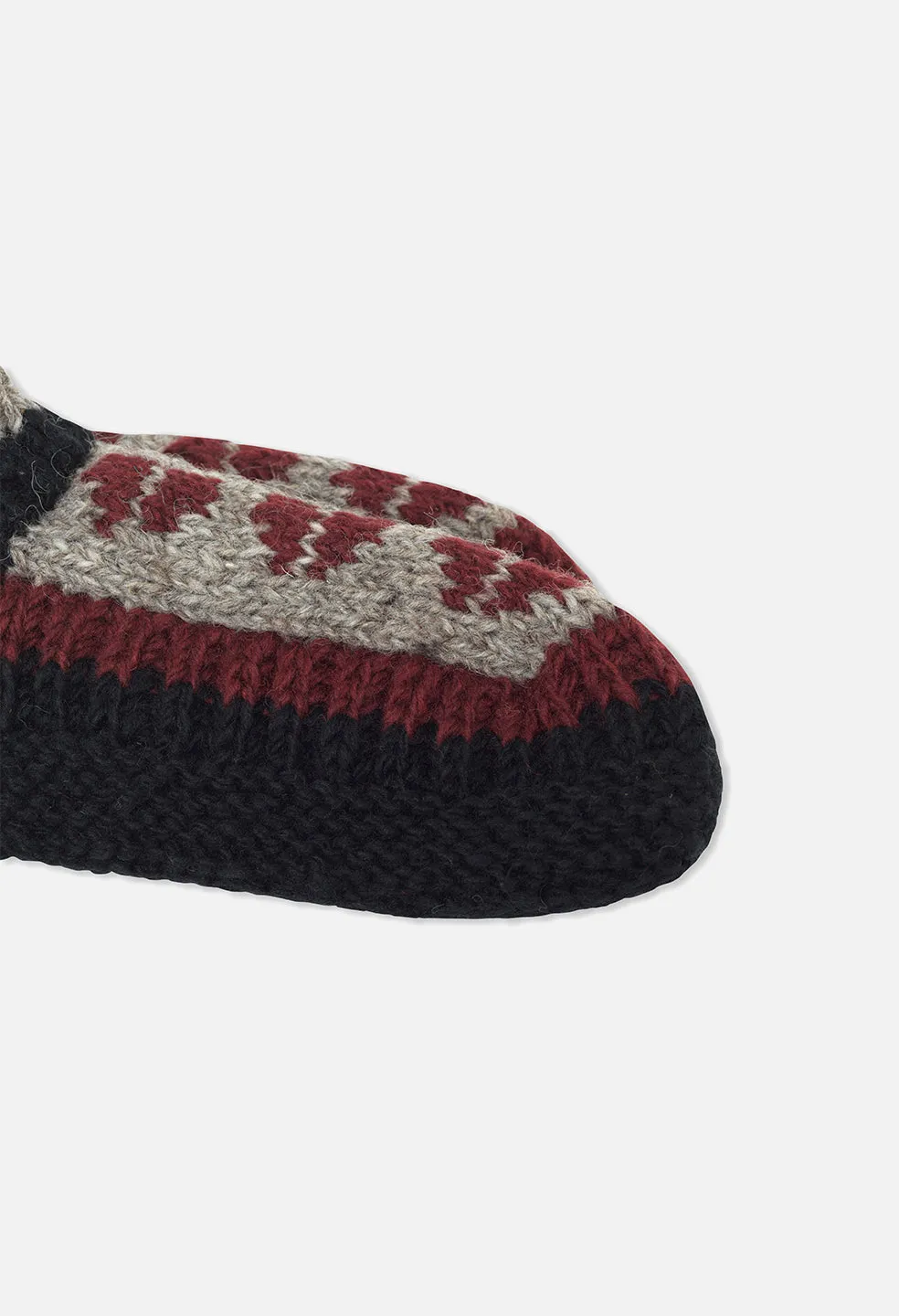 Nepalese Wool Knit Slipper / Charcoal x Burgundy