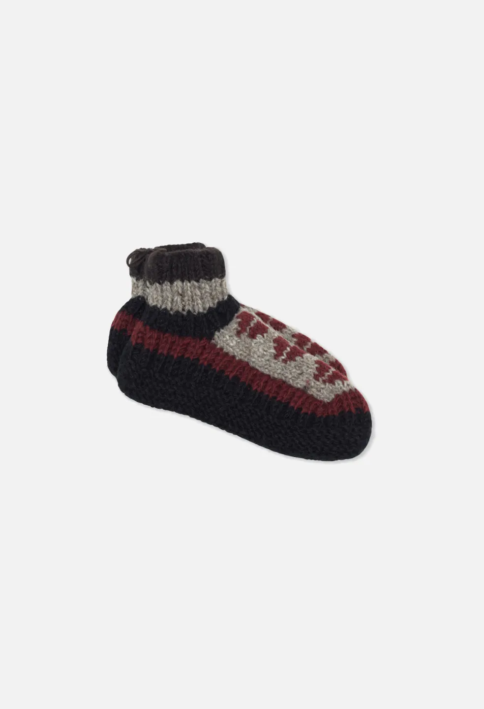 Nepalese Wool Knit Slipper / Charcoal x Burgundy