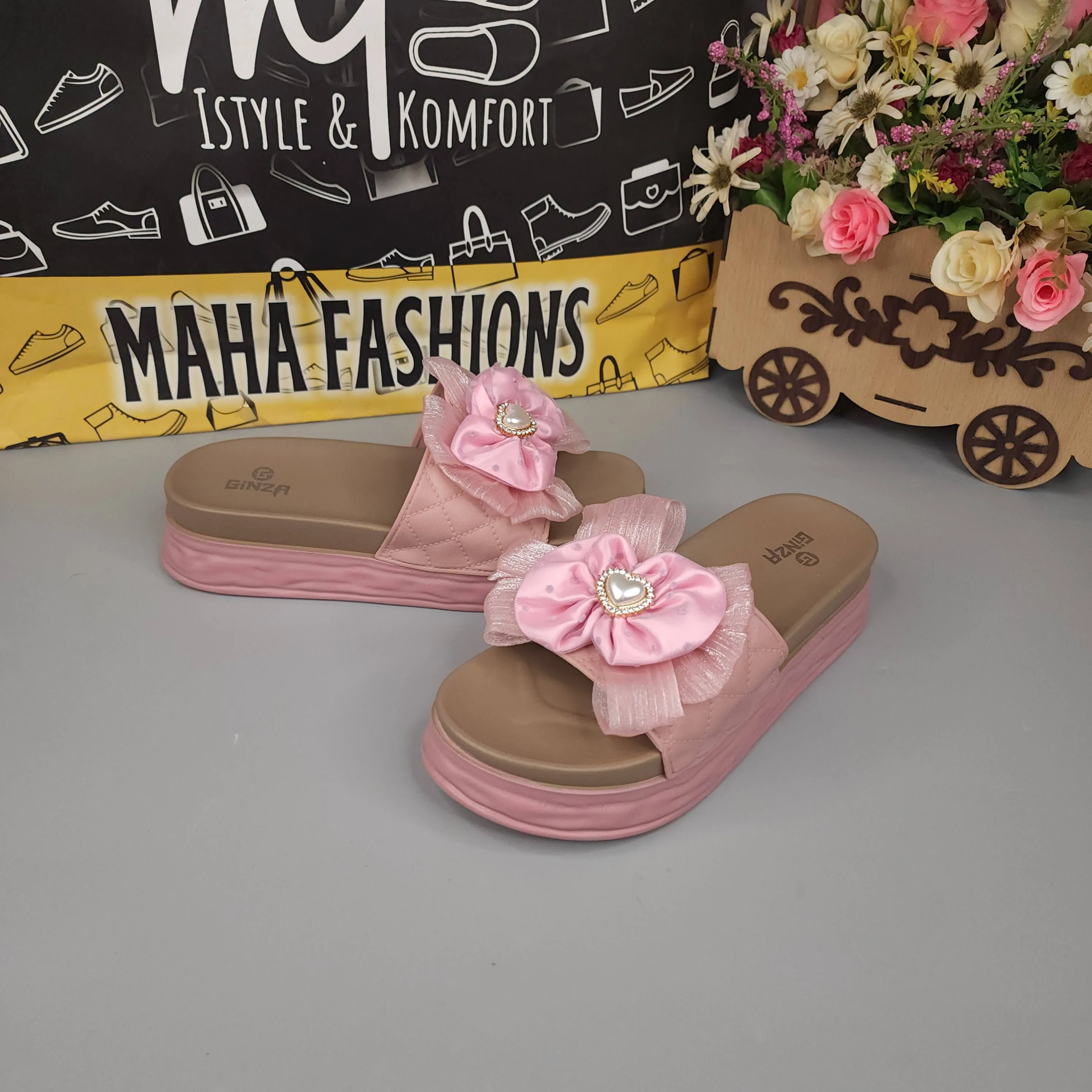 Pink Floral Slides