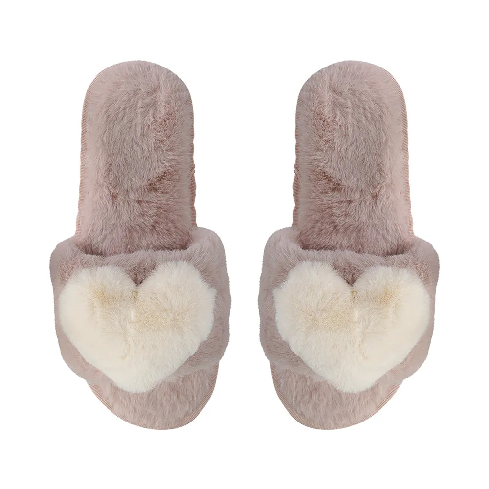 PLUSH HEART SLIPPERS