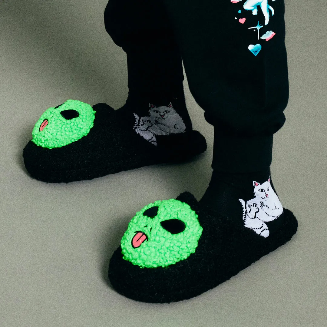 RIPNDIP LORD ALIEN PLUSH FACE HOUSE SLIPPERS-BLACK