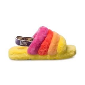 UGG Fluff Yeah Slide Pride Rainbow Yellow Slippers - Women's