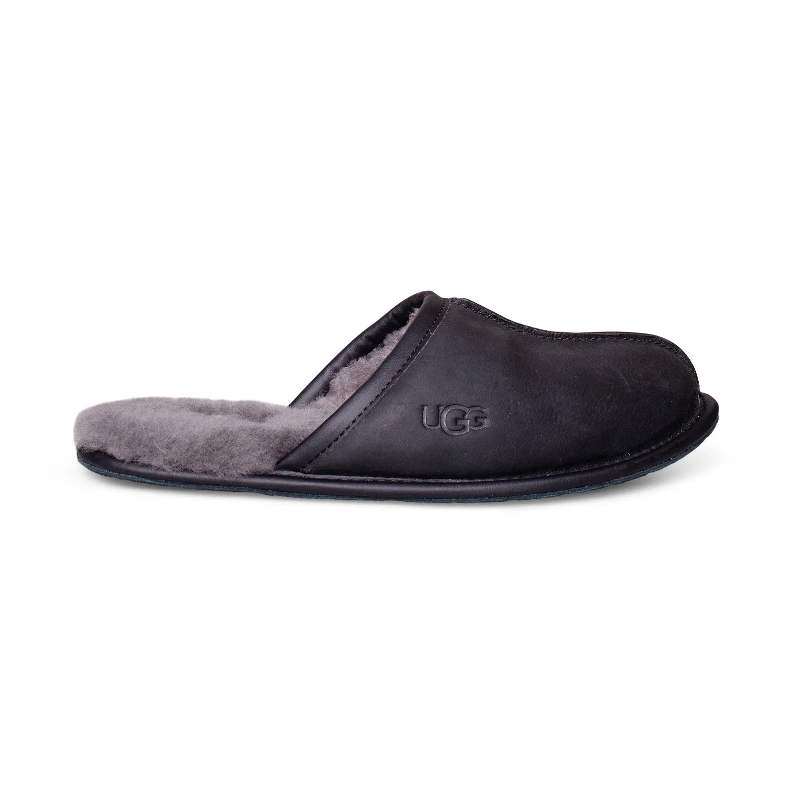 UGG Scuff Leather Black Slippers - Men's