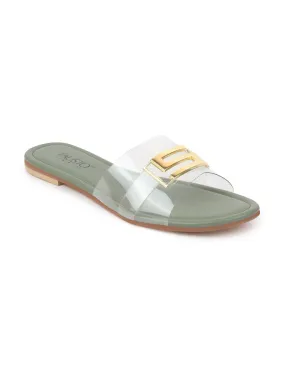 Women Green Slip-On Casual Mullti Strap Open Toe Outdoor Flats Slippers